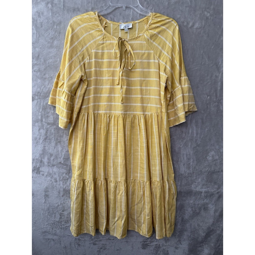 Robbie Bee Dress Womens  6 Sundress Whimsy Yellow Retro Stripe Ruffle Hem‎